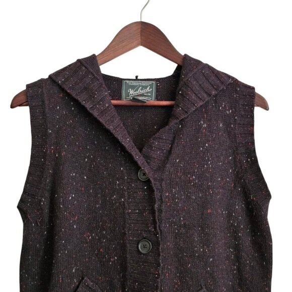 Woolrich Black Speckled Angora Blend Tulip Hem Hooded Sweater Vest Sz M - Picture 2 of 8